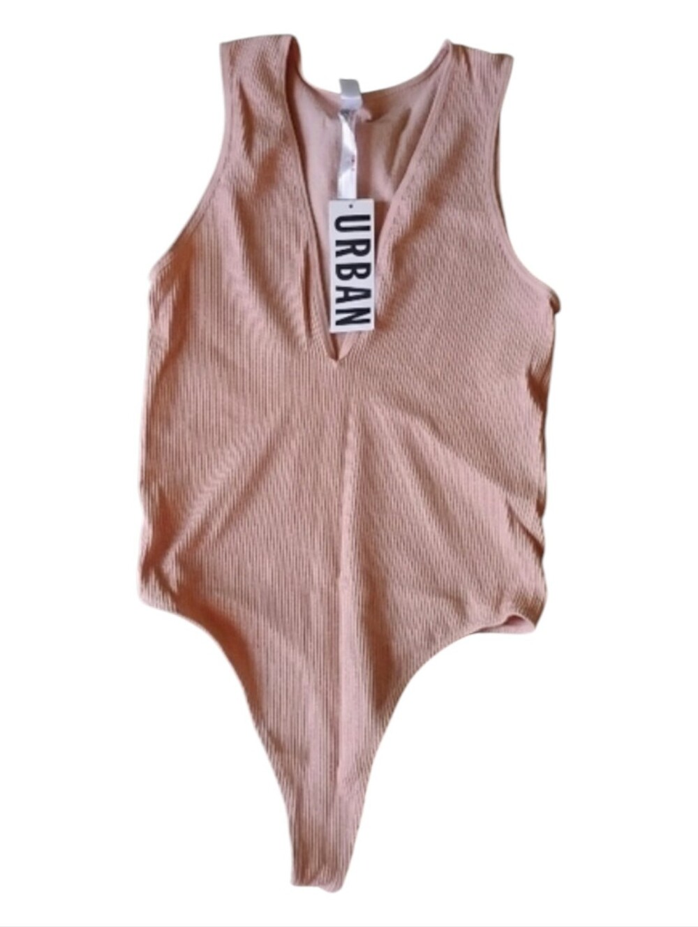 Urban Outfitters Bodysuit Nude Color Ribbed Deep V Large NWT
